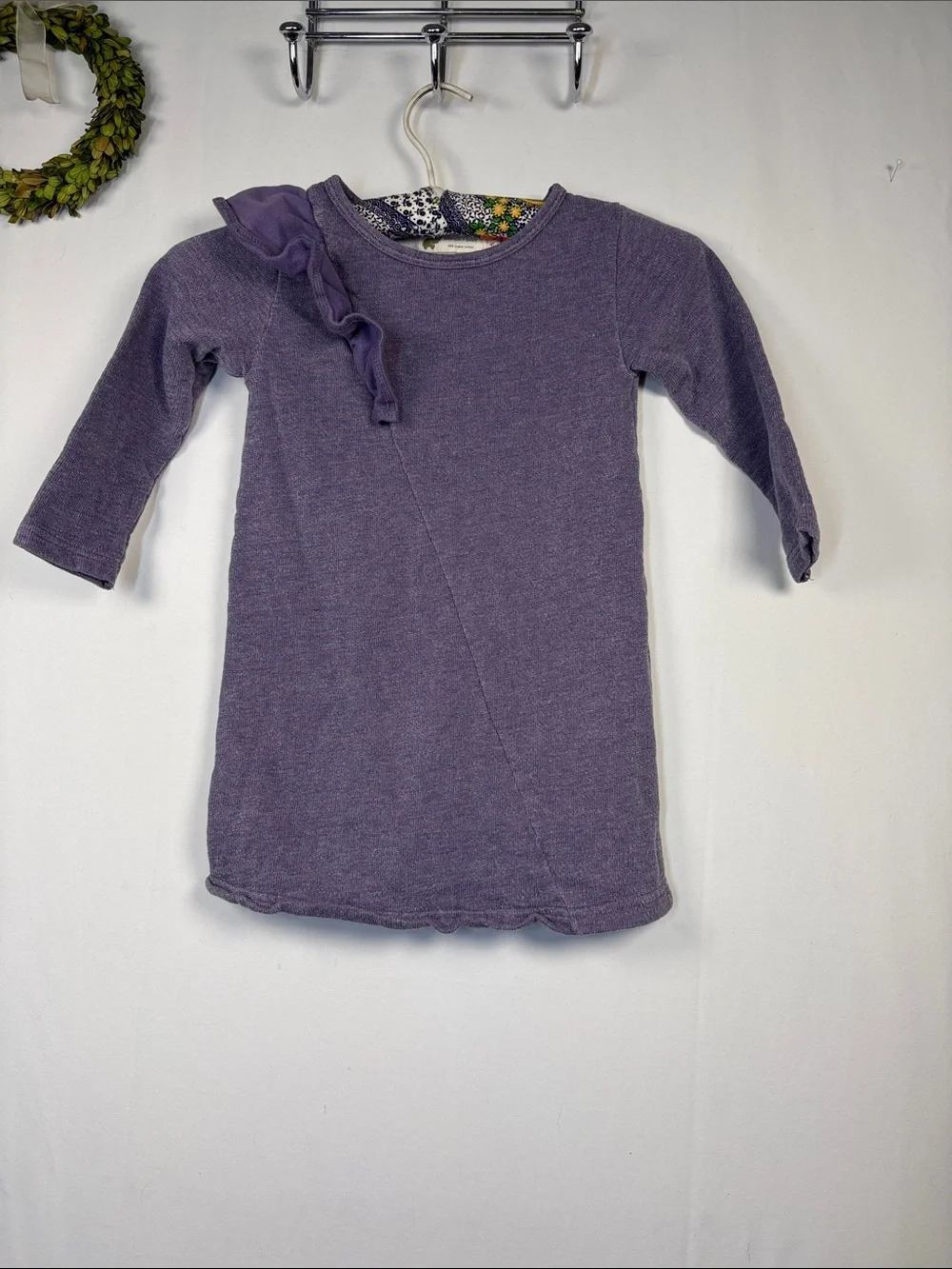 MONICA & ANDY Girl's Ruffle Shoulder Purple Sweatshirt Organic Cotton Dress 4T